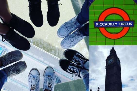 Füße auf Glasboden / Piccadilly Circus / Big Ben in London
